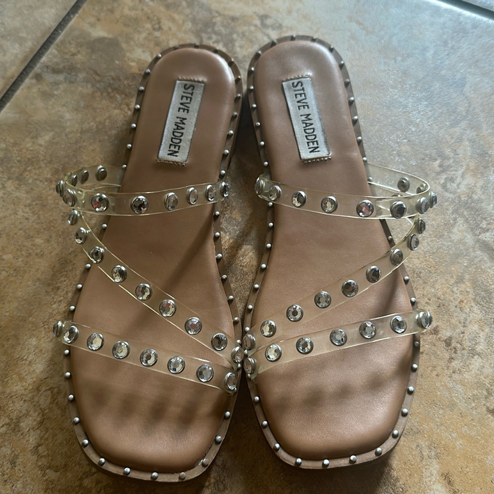 Steve Madden Clear Sandals with Rhinestones